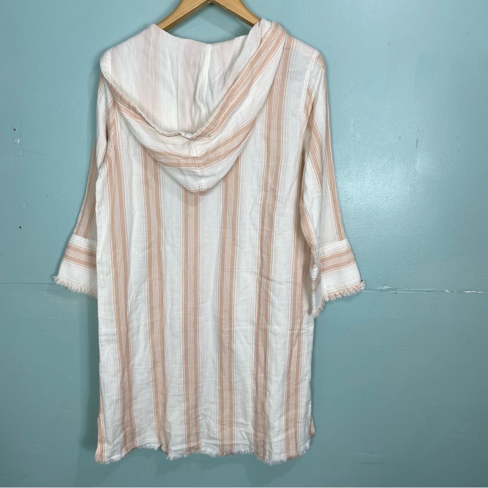 Faherty Baja Surf Dress‎ Cover Up Hoodie Stripes White Peach M Sweater - Picture 2 of 5